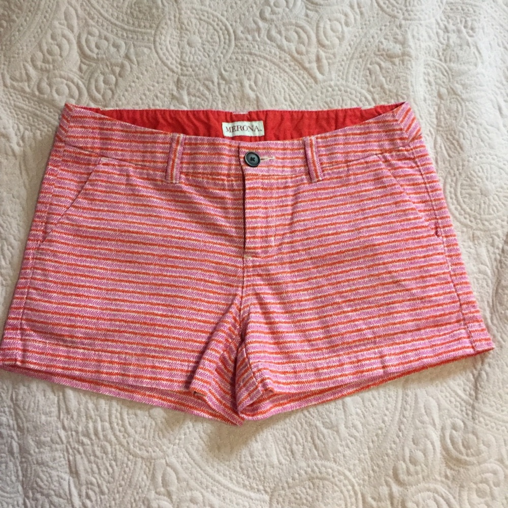 Merona Pink, White, & Orange Arrow Striped Shorts